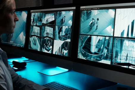 operator monitoring multiple security screens